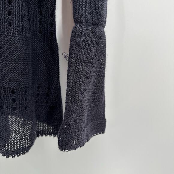 Comme Ca Ism Cardigan Sweater Womens Medium Blue Linen Open Knit Beachy - Picture 4 of 10